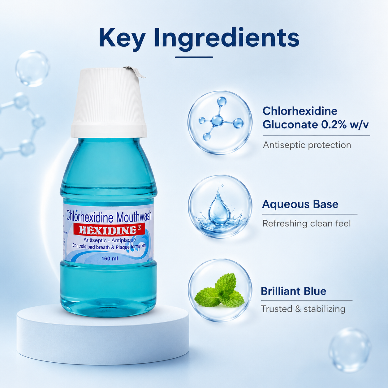 HEXIDINE® Chlorhexidine Mouthwash 160ml for antiseptic oral care and plaque control
