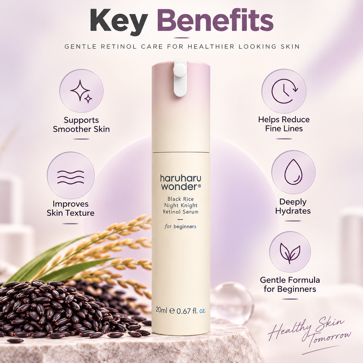 Haruharu Wonder Black Rice Night Knight Retinol Serum for Beginners 20ml, retinol serum for smoother-looking skin