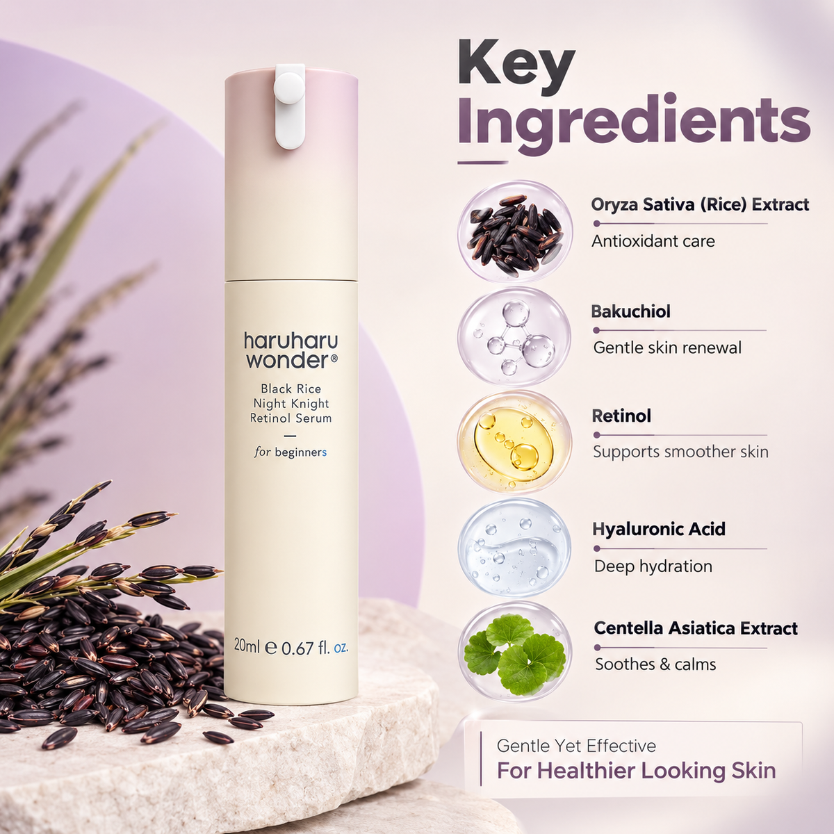 Haruharu Wonder Black Rice Night Knight Retinol Serum for Beginners 20ml, retinol serum for smoother-looking skin