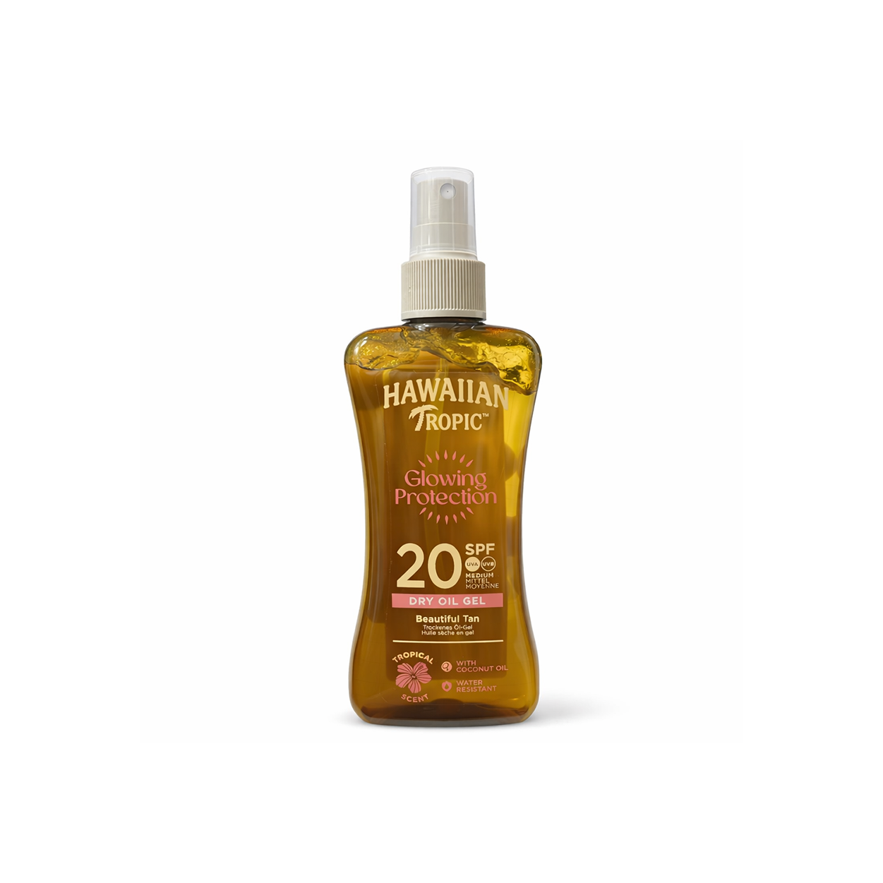 Hawaiian Tropic Glowing Protection SPF 20 Dry Oil Gel 200ml tanning oil with coconut oil for hydrated skin and sun protection