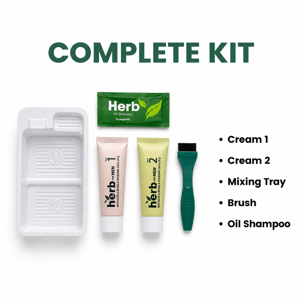 Herb For Men Easy Brush In Color Mustache, Beard & Sideburns Dark Brown beard color kit with gentle grey hair coverage, 30g x2 + 3mL shampoo.