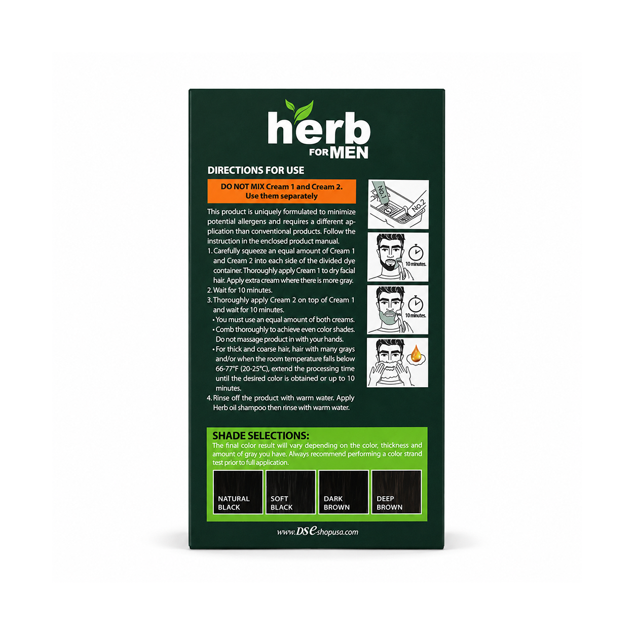 Herb For Men Easy Brush In Color Mustache & Beard & Sideburns Natural Black Beard Color Kit with natural grey hair coverage, 30g + 30g + 3mL.