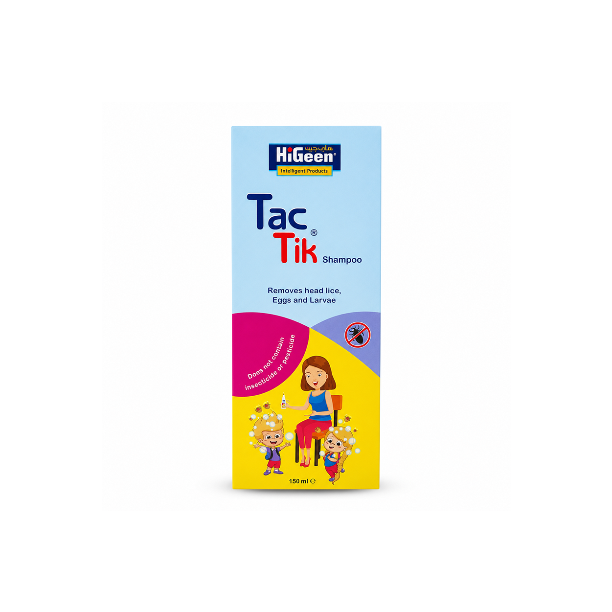 HiGeen Tac Tik Shampoo 150ml anti-lice shampoo helps remove head lice, eggs and larvae for adults and children over 2 years.