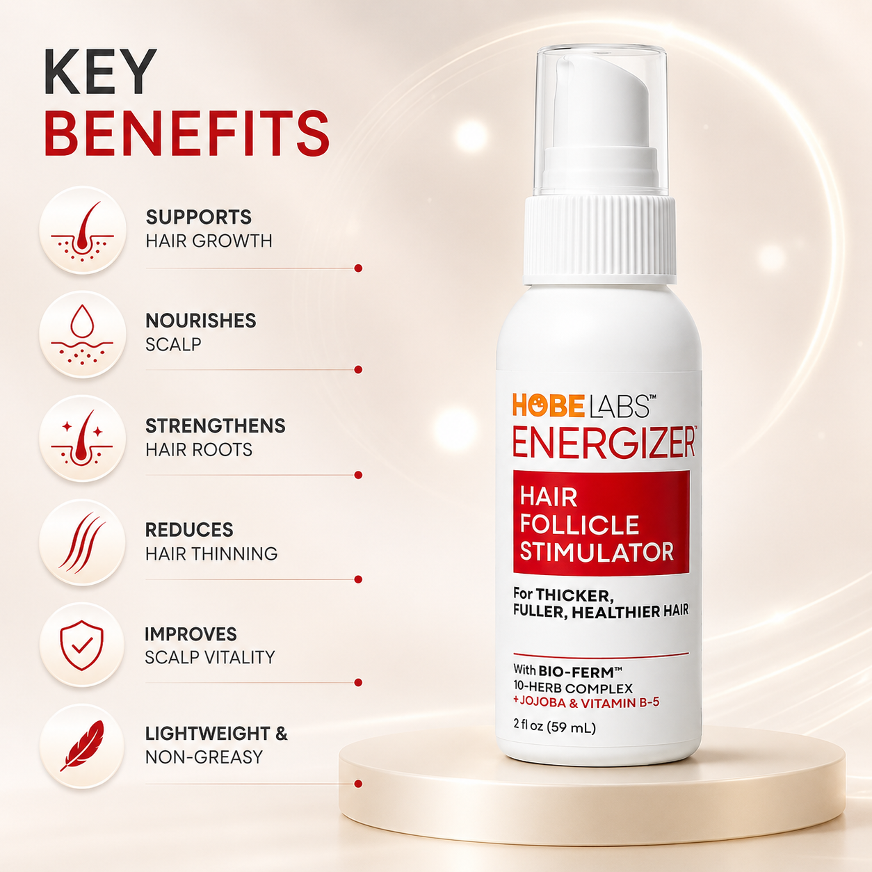 Hobe Labs Energizer Hair Follicle Stimulator 59ml hair growth treatment spray for fuller, healthier-looking hair and scalp care
