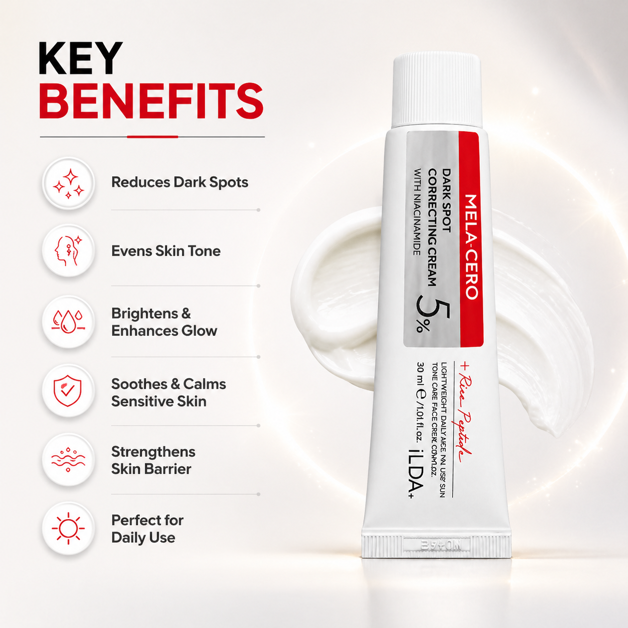 ILDA MELA CERO Dark Spot Correcting Cream 30ml tube with niacinamide for reducing pigmentation and improving skin tone