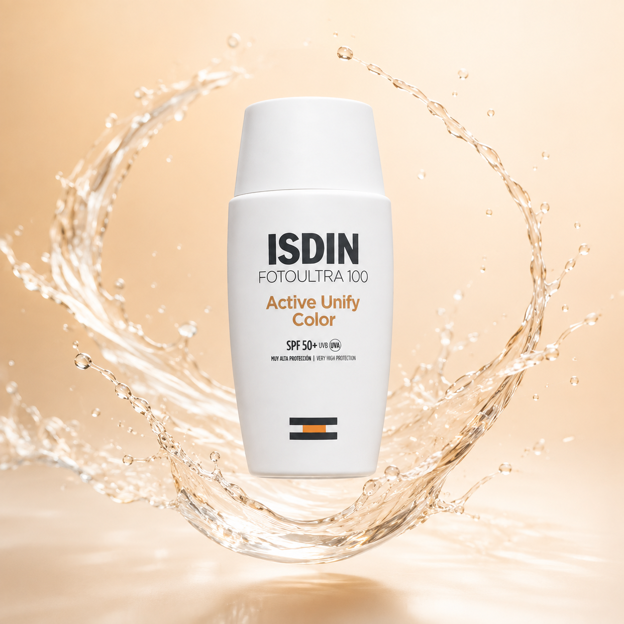 ISDIN FotoUltra 100 Active Unify Color SPF 50+ tinted facial sunscreen 50ml helping reduce pigmentation with broad-spectrum UV protection.