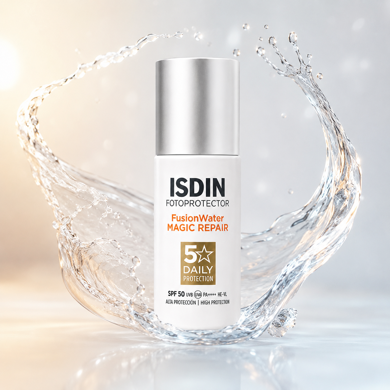 ISDIN Fotoprotector Fusion Water Magic Repair SPF 50 Daily Facial Sunscreen 1 + 1 Offer 2 × 50ml with lightweight anti-photoaging protection