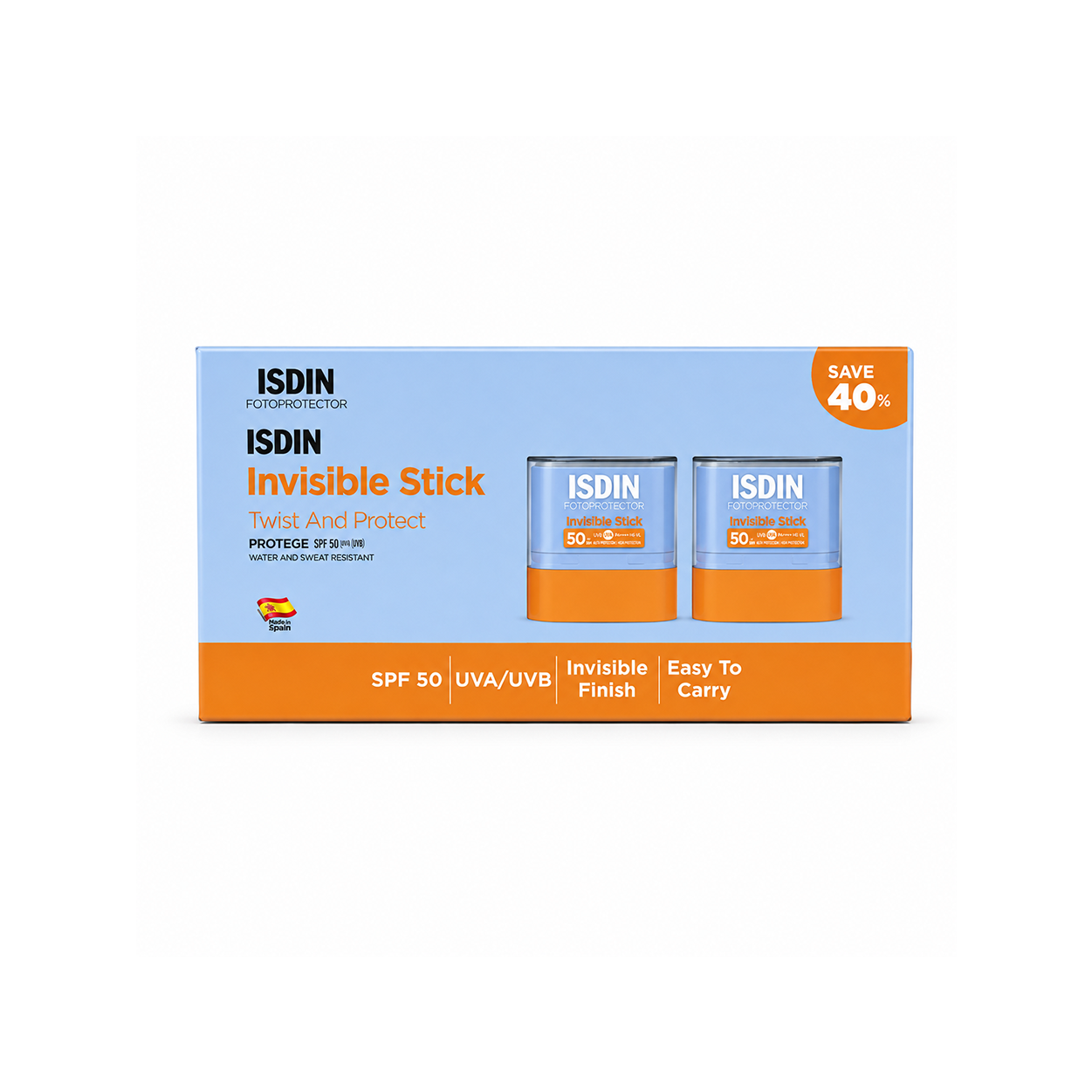 ISDIN Fotoprotector Invisible Stick SPF 50 sunscreen stick 10g with invisible finish for broad-spectrum UVA/UVB daily sun protection.
