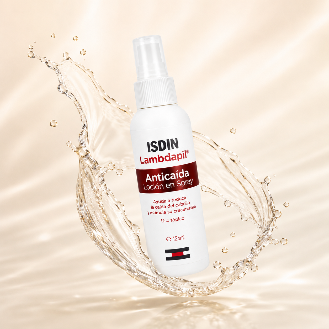ISDIN Lambdapil Anti-Hair Loss Lotion Spray 125ml for reducing hair loss and promoting healthier, fuller-looking hair.