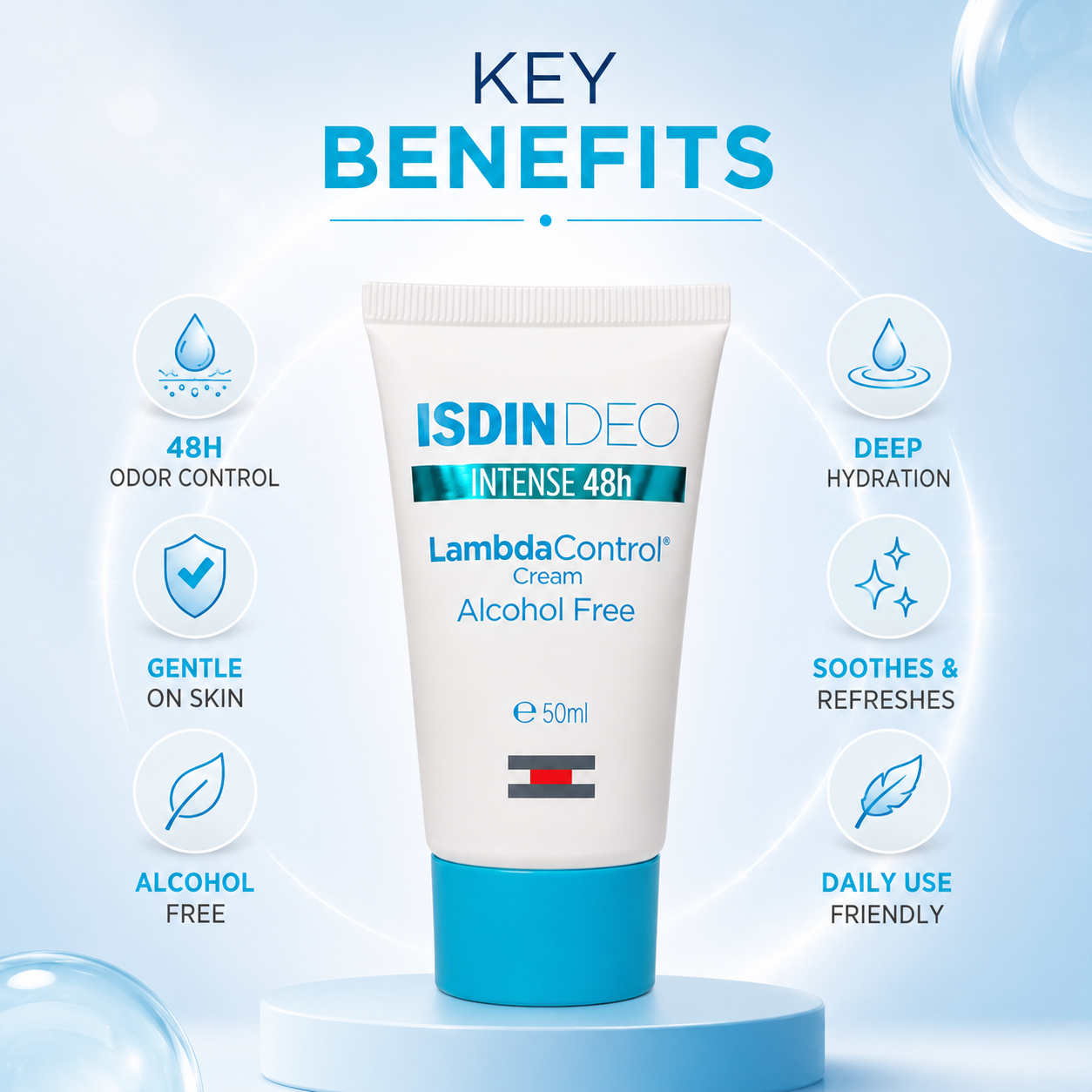 ISDIN Deo Intense 48h LambdaControl Cream alcohol-free deodorant cream 50ml for long-lasting sweat and odor control