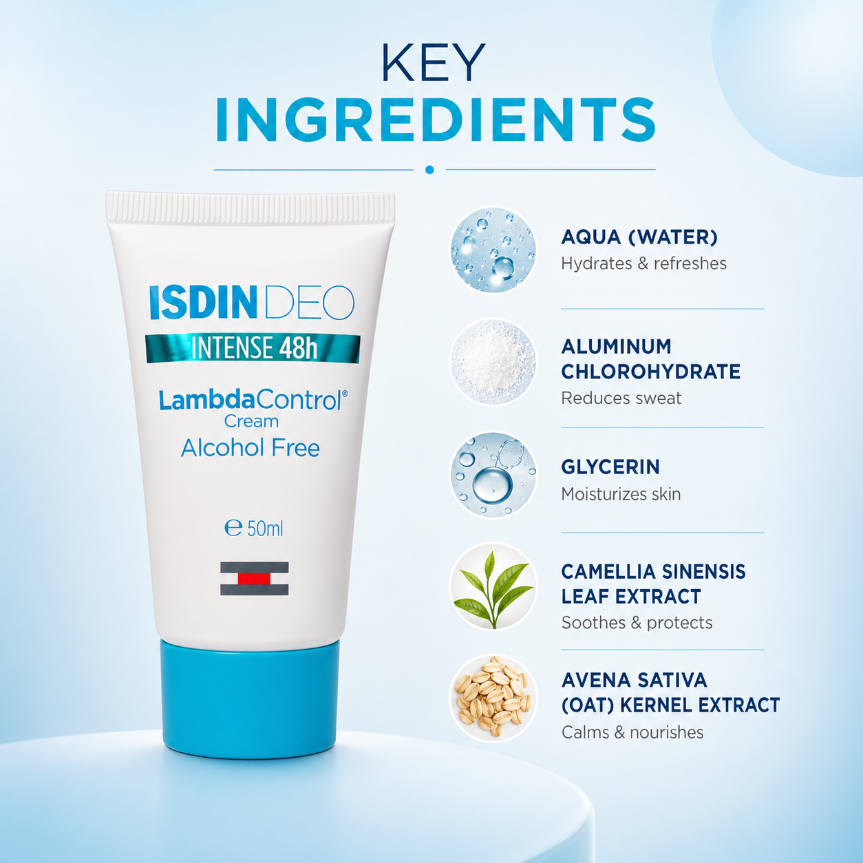 ISDIN Deo Intense 48h LambdaControl Cream alcohol-free deodorant cream 50ml for long-lasting sweat and odor control