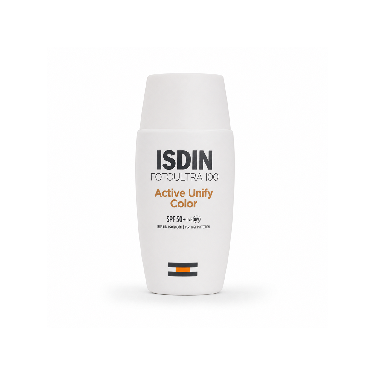 ISDIN FotoUltra 100 Active Unify Color SPF 50+ tinted facial sunscreen 50ml helping reduce pigmentation with broad-spectrum UV protection.