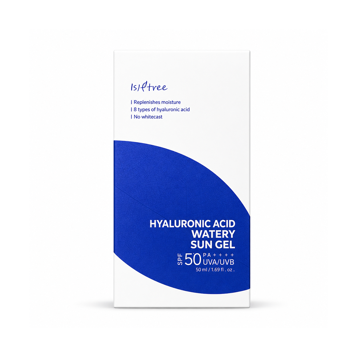 Isntree Hyaluronic Acid Watery Sun Gel SPF50+ PA++++ hydrating facial sunscreen 50ml with lightweight no white cast protection.
