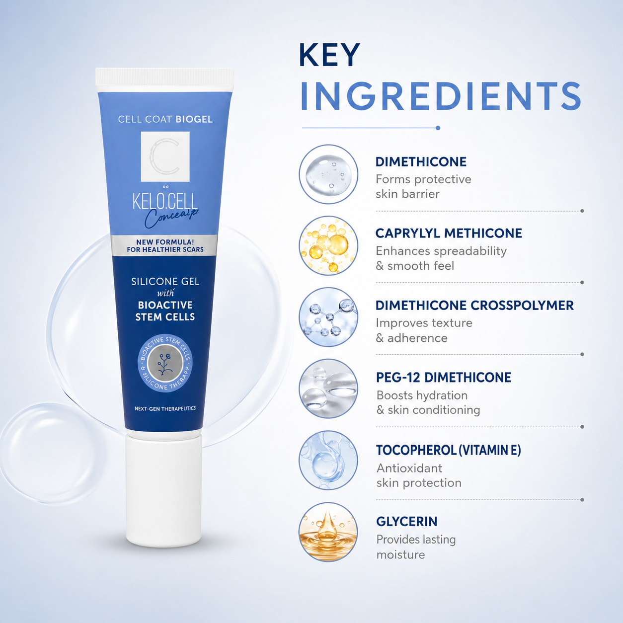 KELO.CELL Cell Coat Biogel Concealer silicone scar gel 20ml for smoothing uneven skin texture and visible scars