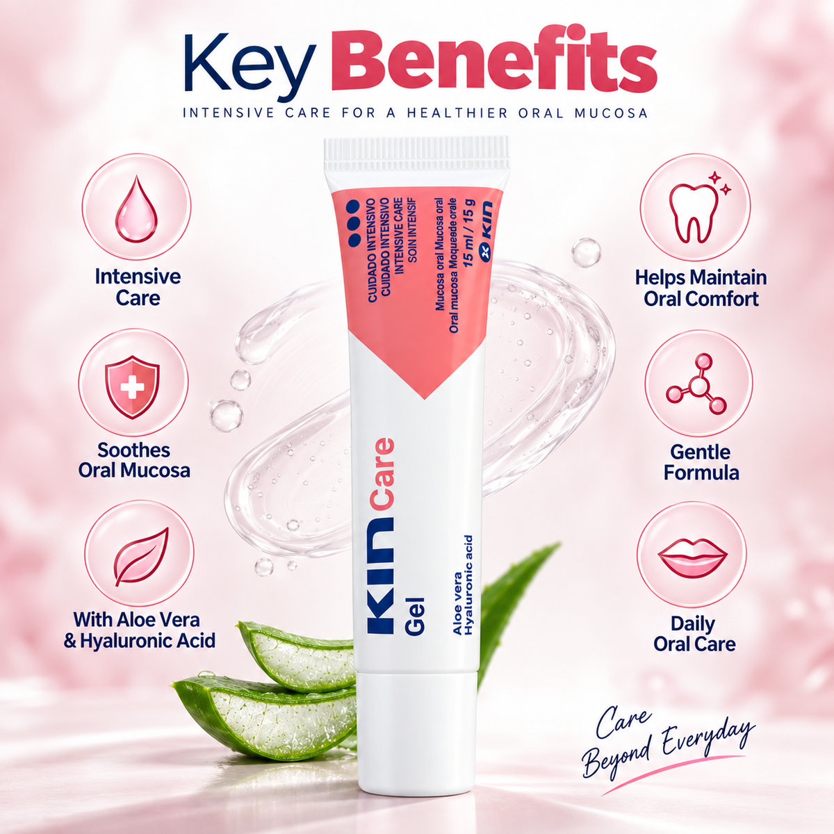 KIN Care Gel oral mucosa care gel 15ml / 15g with aloe vera and hyaluronic acid for intensive oral care