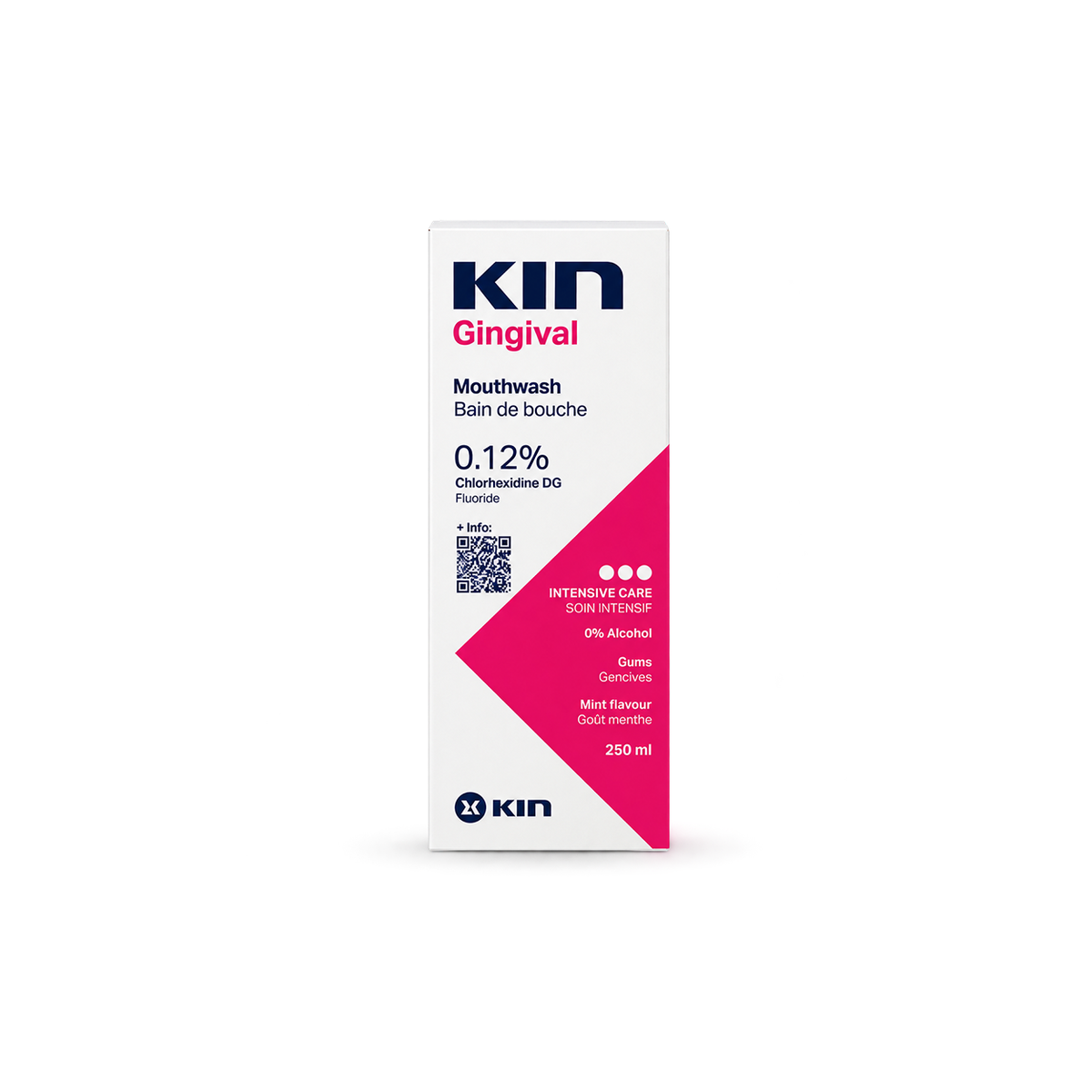 KIN Gingival Mouthwash 250ml for intensive gum care with 0.12% chlorhexidine and fluoride, 0% alcohol