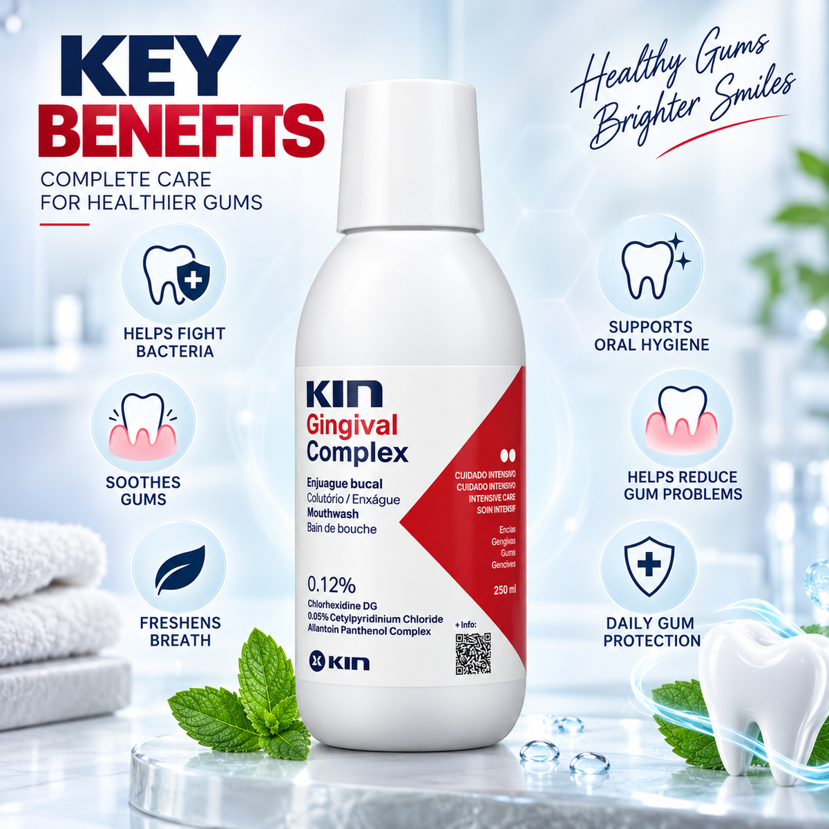 KIN Gingival Complex Mouthwash 250ml for intensive gum care and targeted oral hygiene support