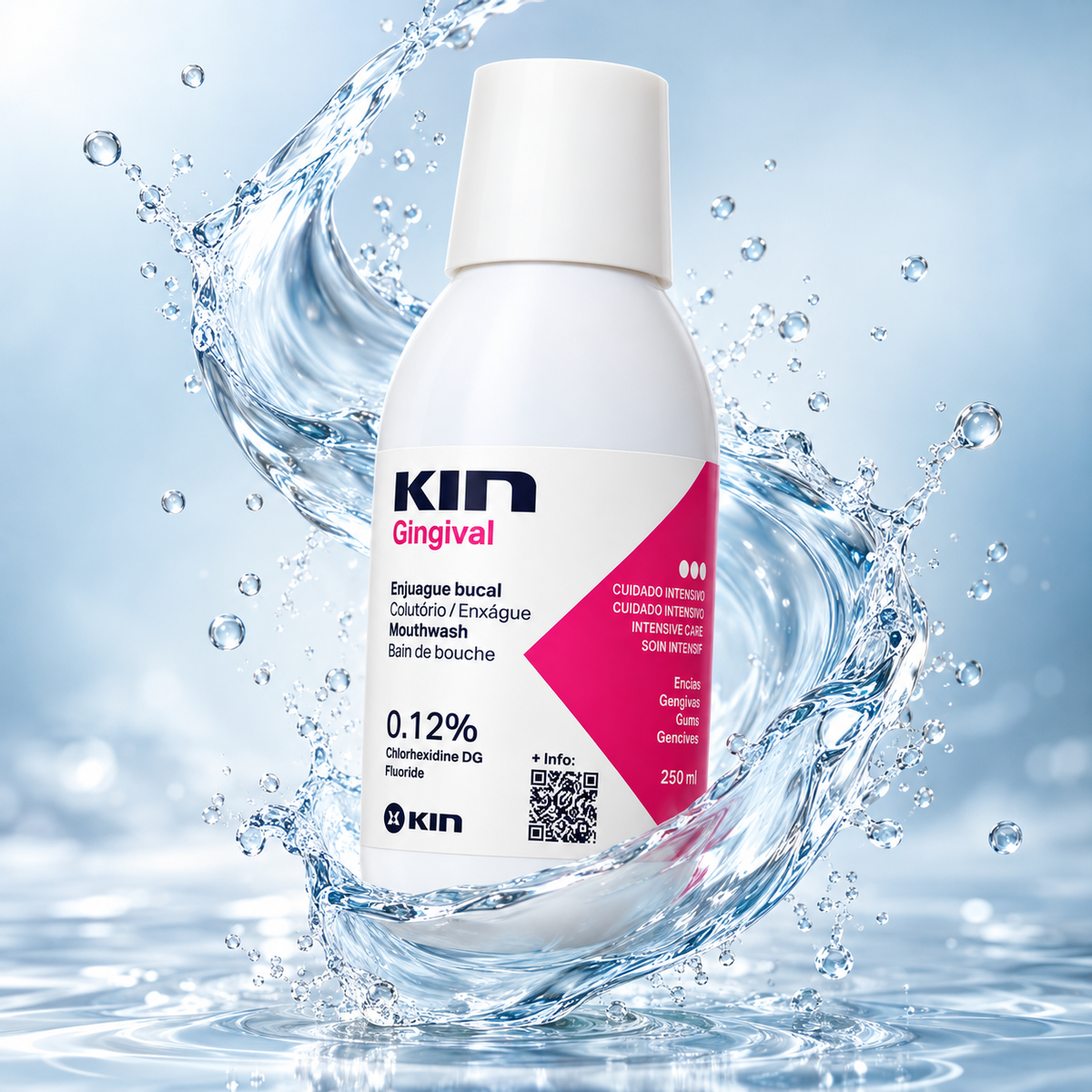 KIN Gingival Mouthwash 250ml for intensive gum care with 0.12% chlorhexidine and fluoride, 0% alcohol