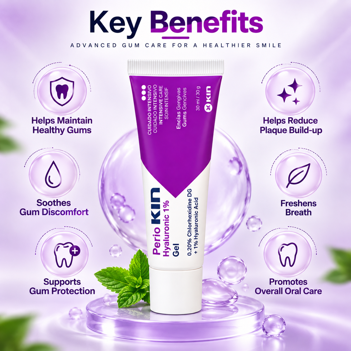KIN Perio KIN Hyaluronic 1% Gel intensive gum care gel 30ml for oral mucosa hydration and gum comfort