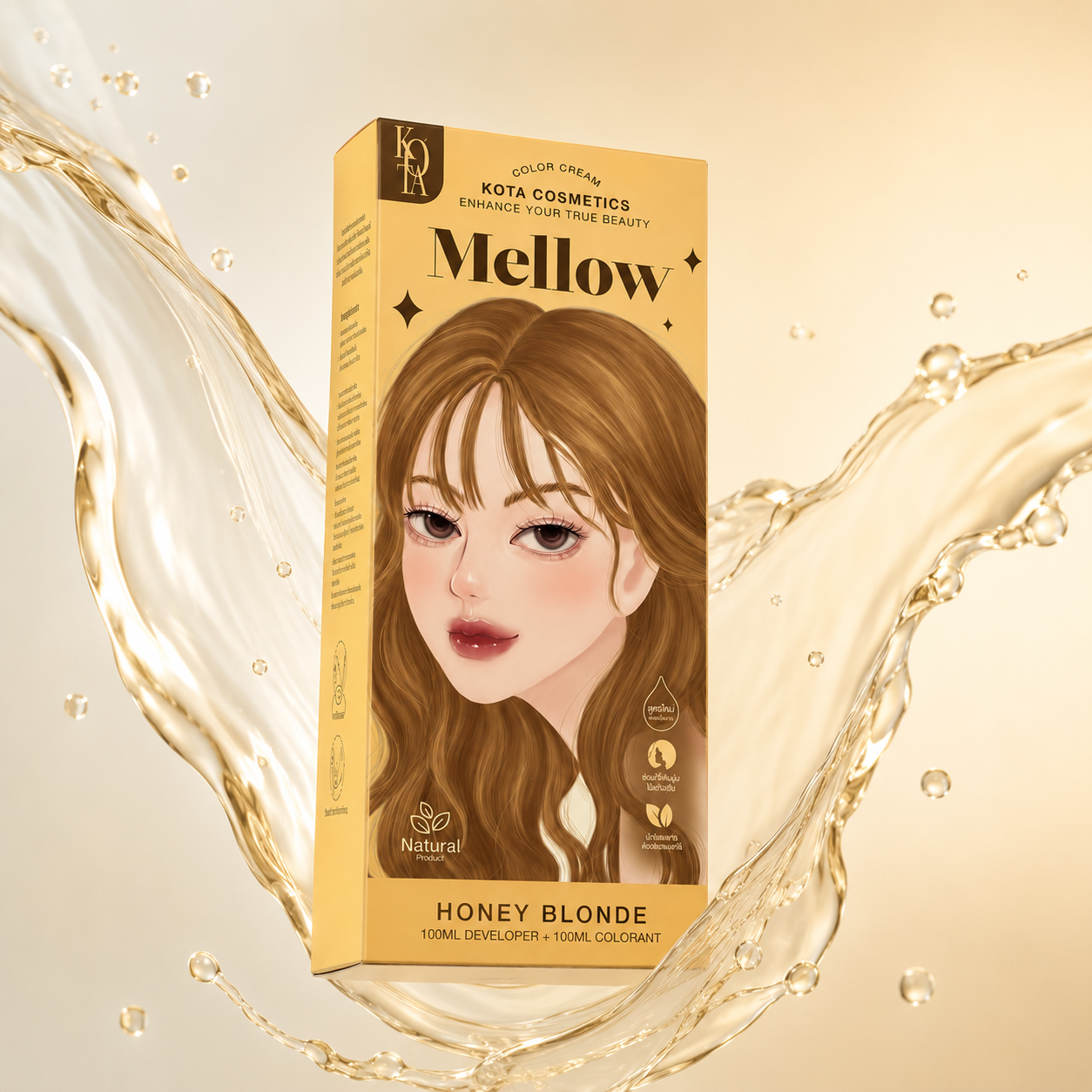 KOTA Cosmetics Mellow Honey Blonde Permanent Hair Color Cream 100ml + 100ml for gray coverage and shiny smooth hair