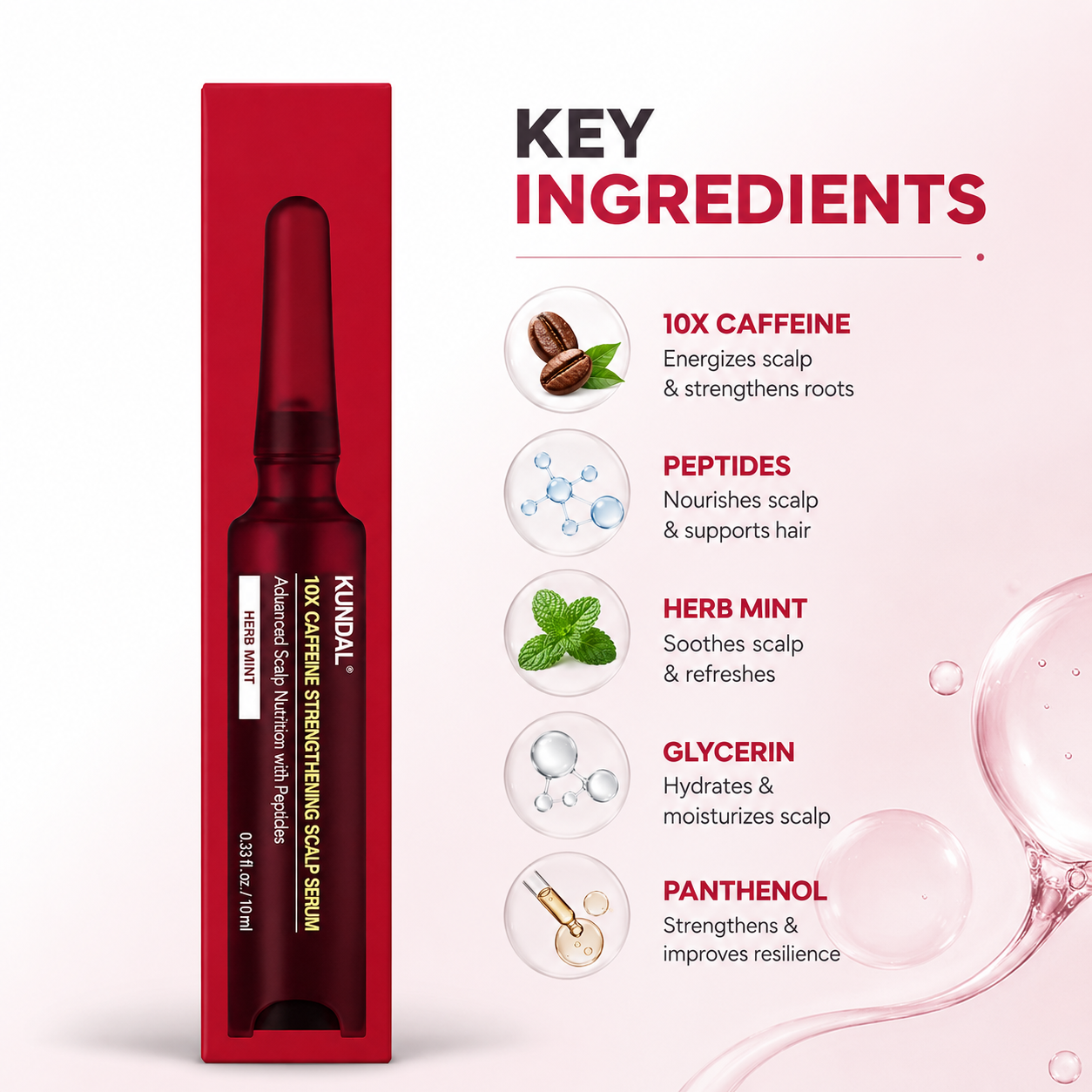 KUNDAL 10X Caffeine Strengthening Scalp Serum Herb Mint 10ml scalp serum for stronger hair roots and daily scalp nourishment.