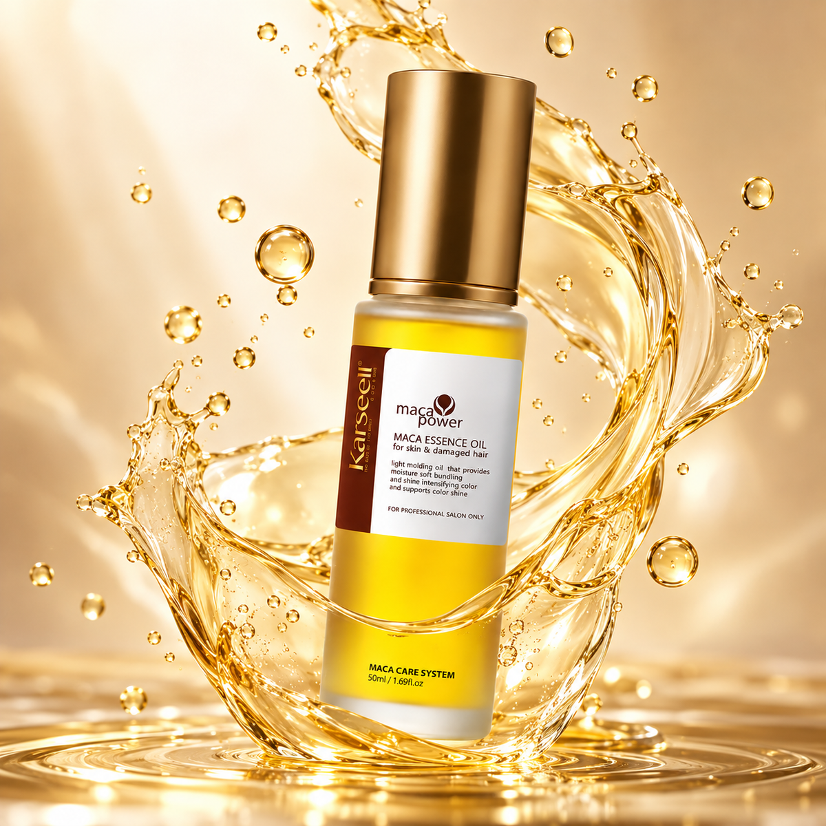 Karseell Maca Essence Oil 50ml hair oil for dry and damaged hair, designed to moisturise hair and enhance shine