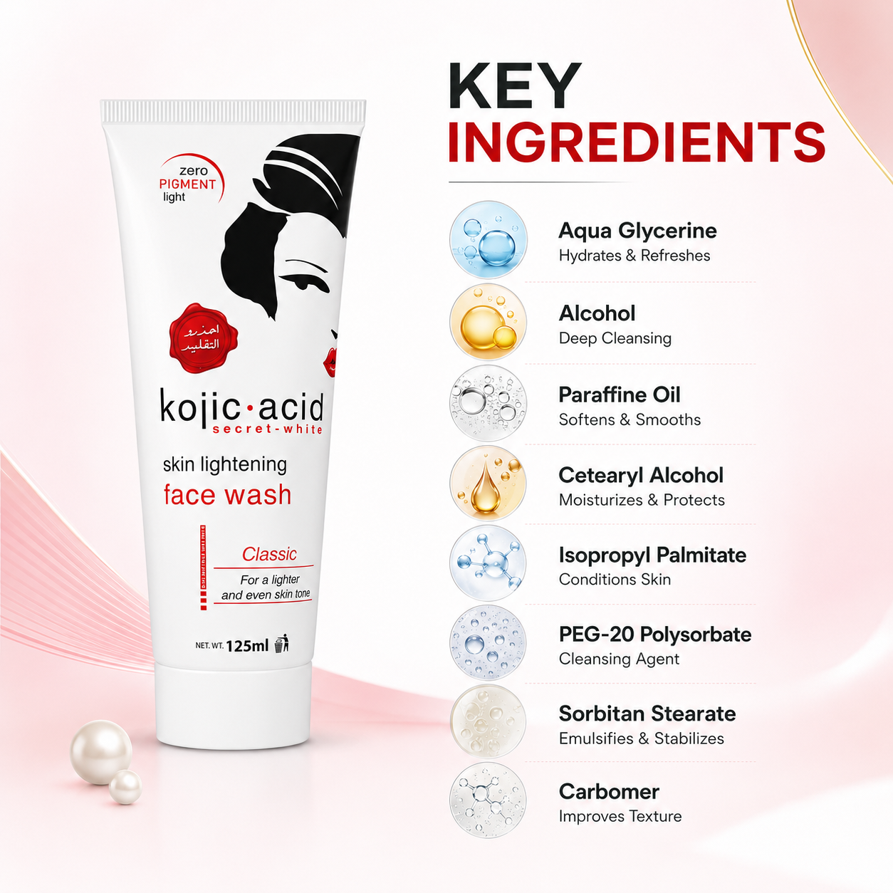 Kojic Acid Secret White Skin Lightening Face Wash 125ml brightening facial cleanser for uneven skin tone and dull skin