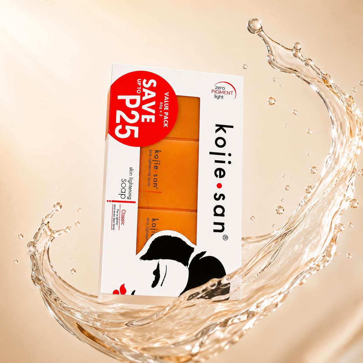 Kojie San Skin Lightening Soap Classic Value Pack 65g x 3 brightening soap bar formulated to help reduce dark spots and uneven skin tone.