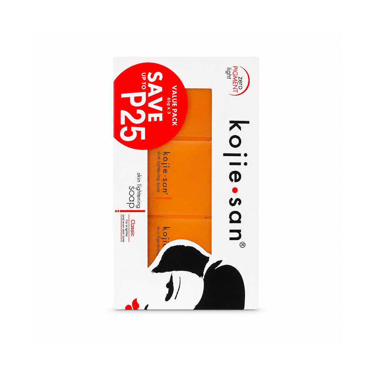 Kojie San Skin Lightening Soap Classic Value Pack 65g x 3 brightening soap bar formulated to help reduce dark spots and uneven skin tone.