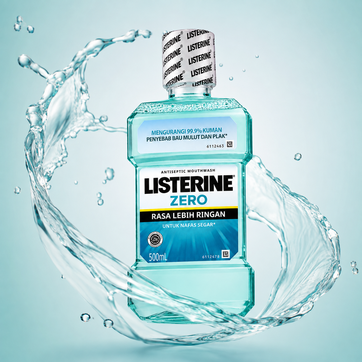 LISTERINE ZERO Antiseptic Mouthwash 500ml, alcohol-free formula for fresh breath and 99.9% germ reduction