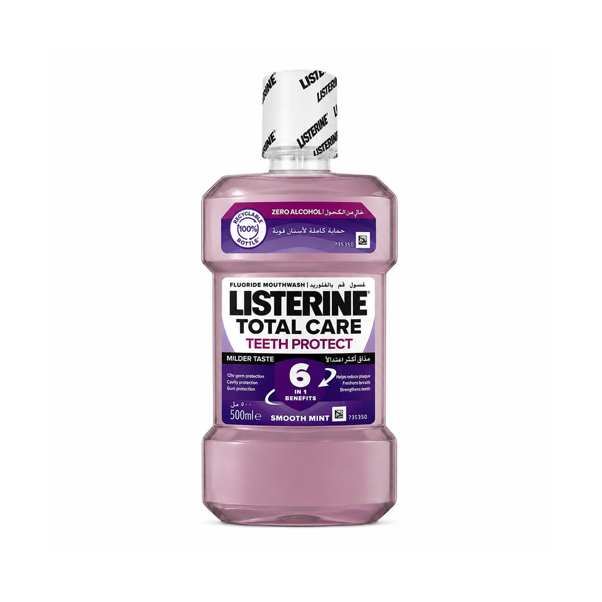 LISTERINE Total Care Teeth Protect Fluoride Mouthwash Smooth Mint 500ml for germ, plaque and cavity protection