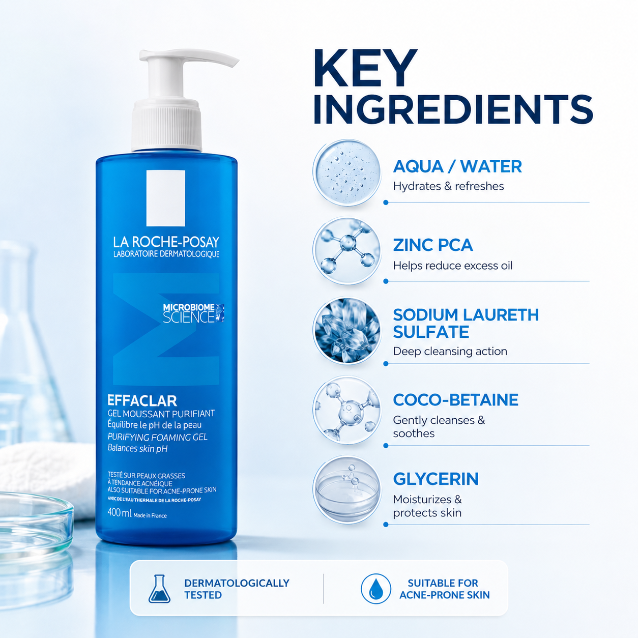 La Roche-Posay Effaclar Purifying Foaming Gel 400ml facial cleanser for oily acne-prone skin and excess oil control