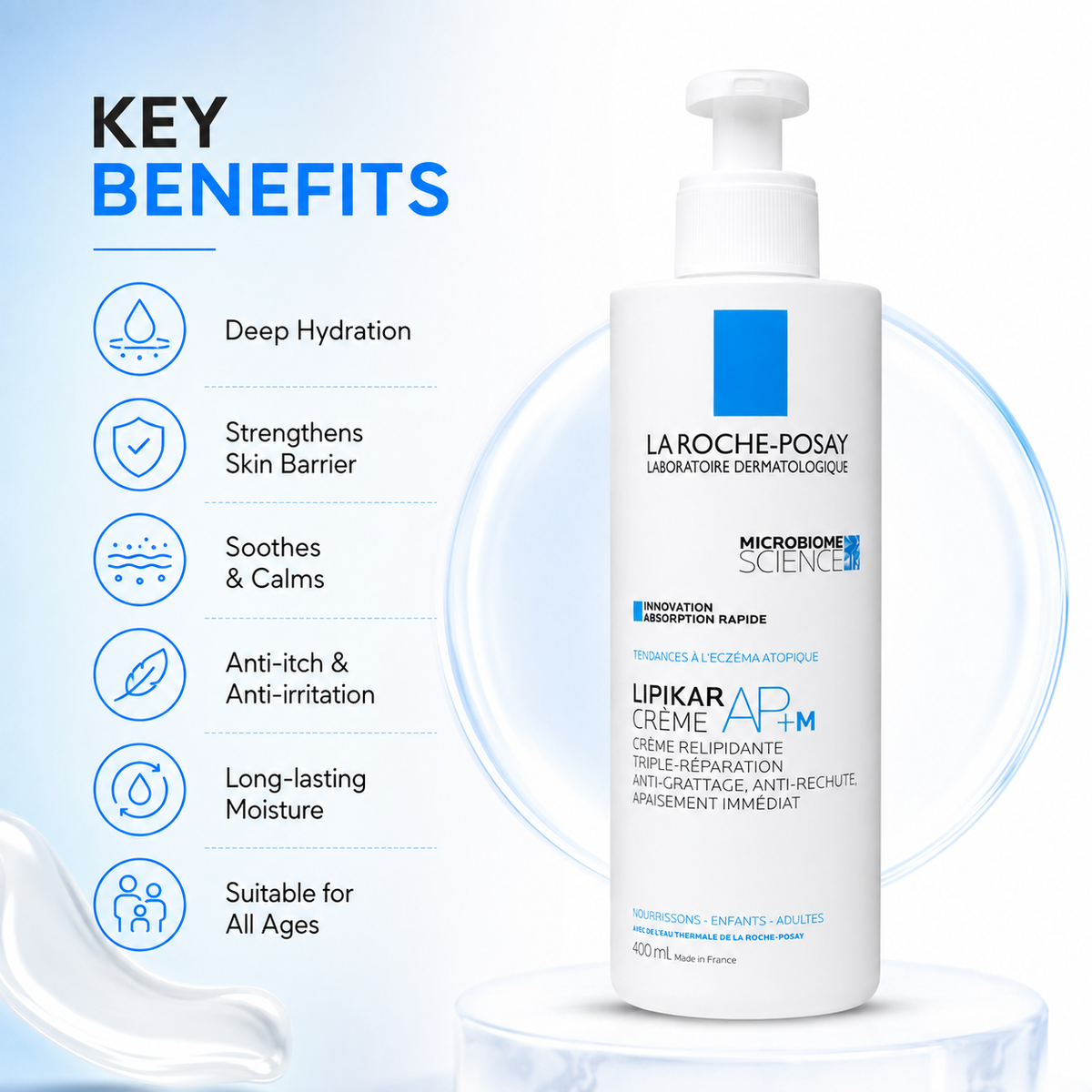 La Roche-Posay Lipikar Crème AP+M 400ml triple-repair moisturizing cream for dry, sensitive skin and barrier care