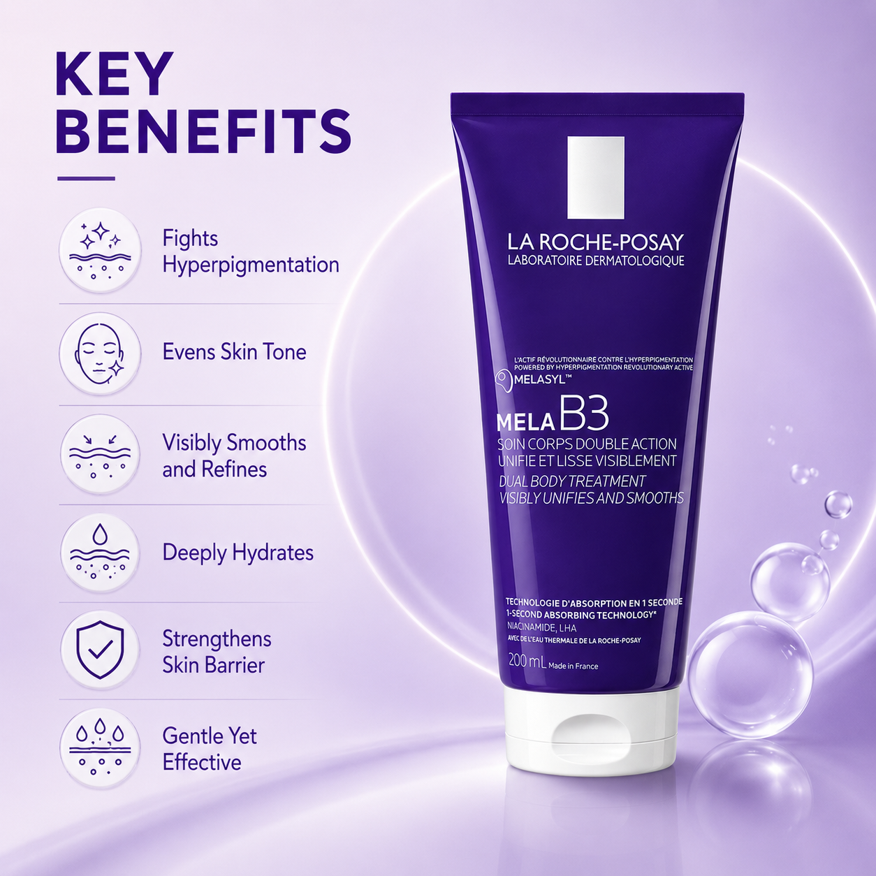 La Roche-Posay Mela B3 Dual Body Treatment 200ml for body hyperpigmentation and visibly smoother, more even-looking skin