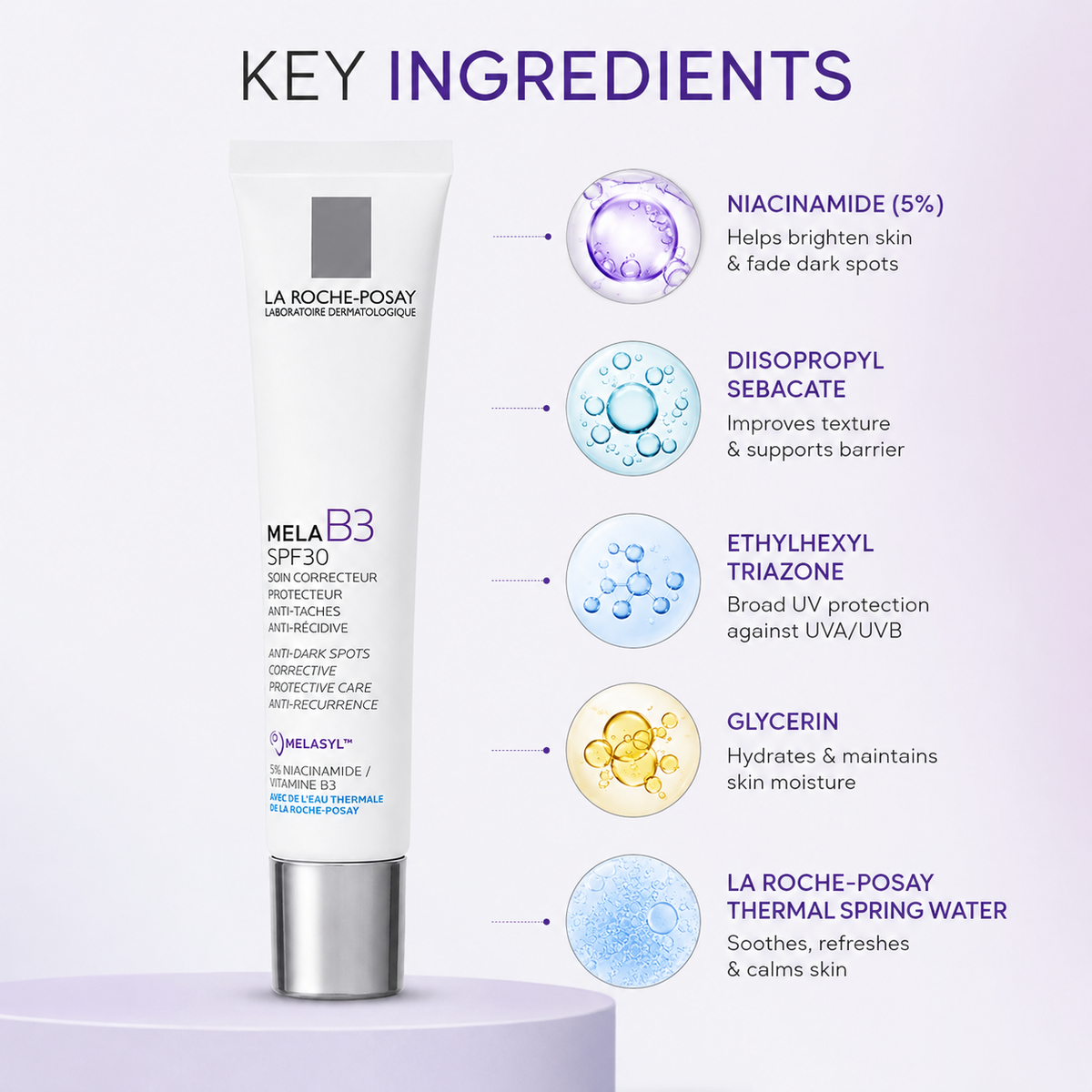 La Roche-Posay Mela B3 SPF30 anti-dark spot corrective sunscreen 40ml for pigmentation and daily UV protection