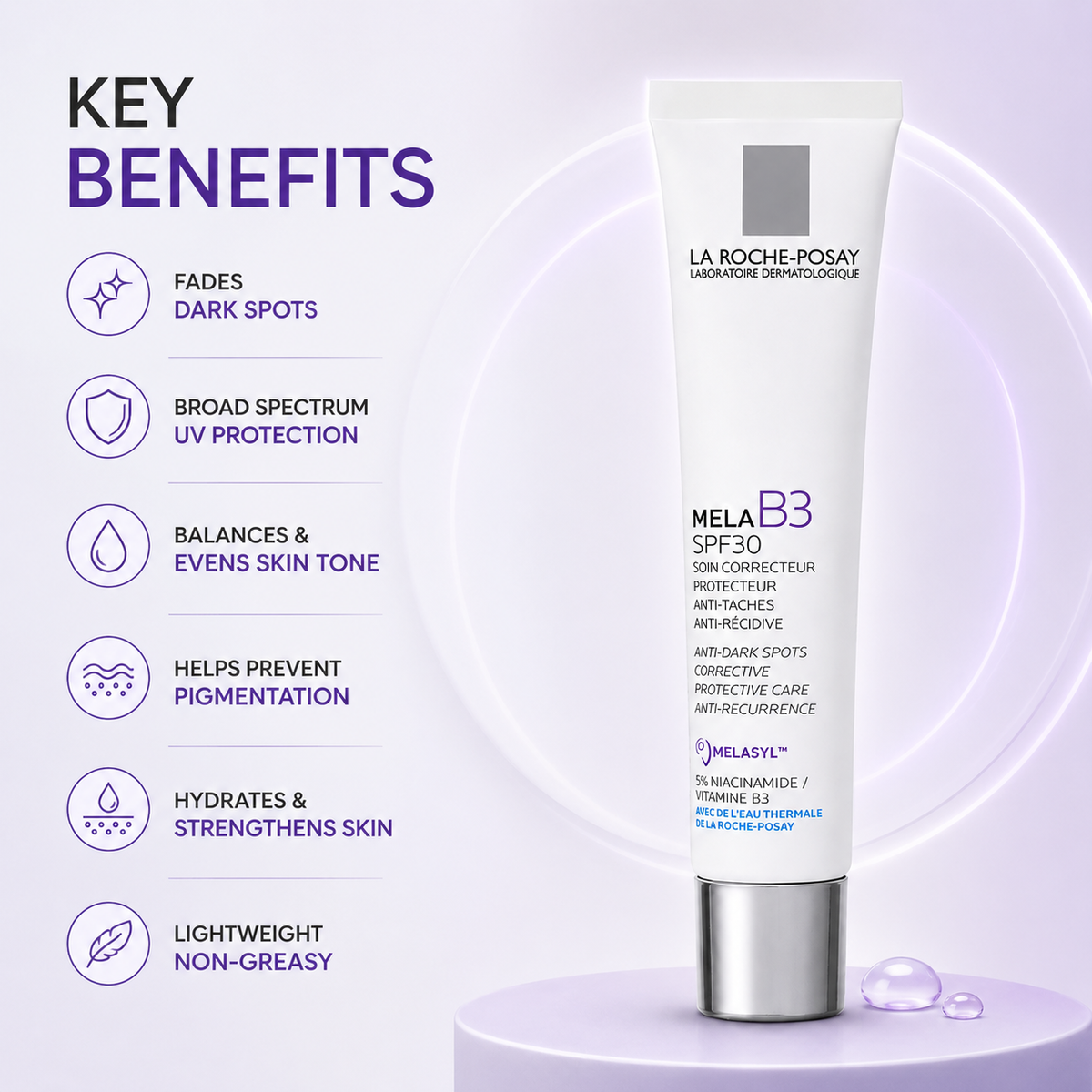 La Roche-Posay Mela B3 SPF30 anti-dark spot corrective sunscreen 40ml for pigmentation and daily UV protection