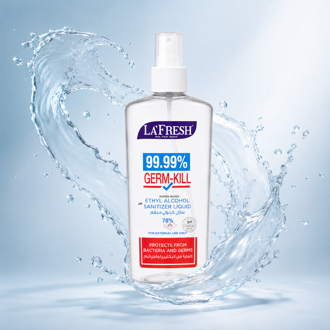 La'Fresh 99.99% Germ-Kill Ethyl Alcohol Sanitizer Liquid 250ml hand sanitizer spray for fast germ protection and daily hygiene use
