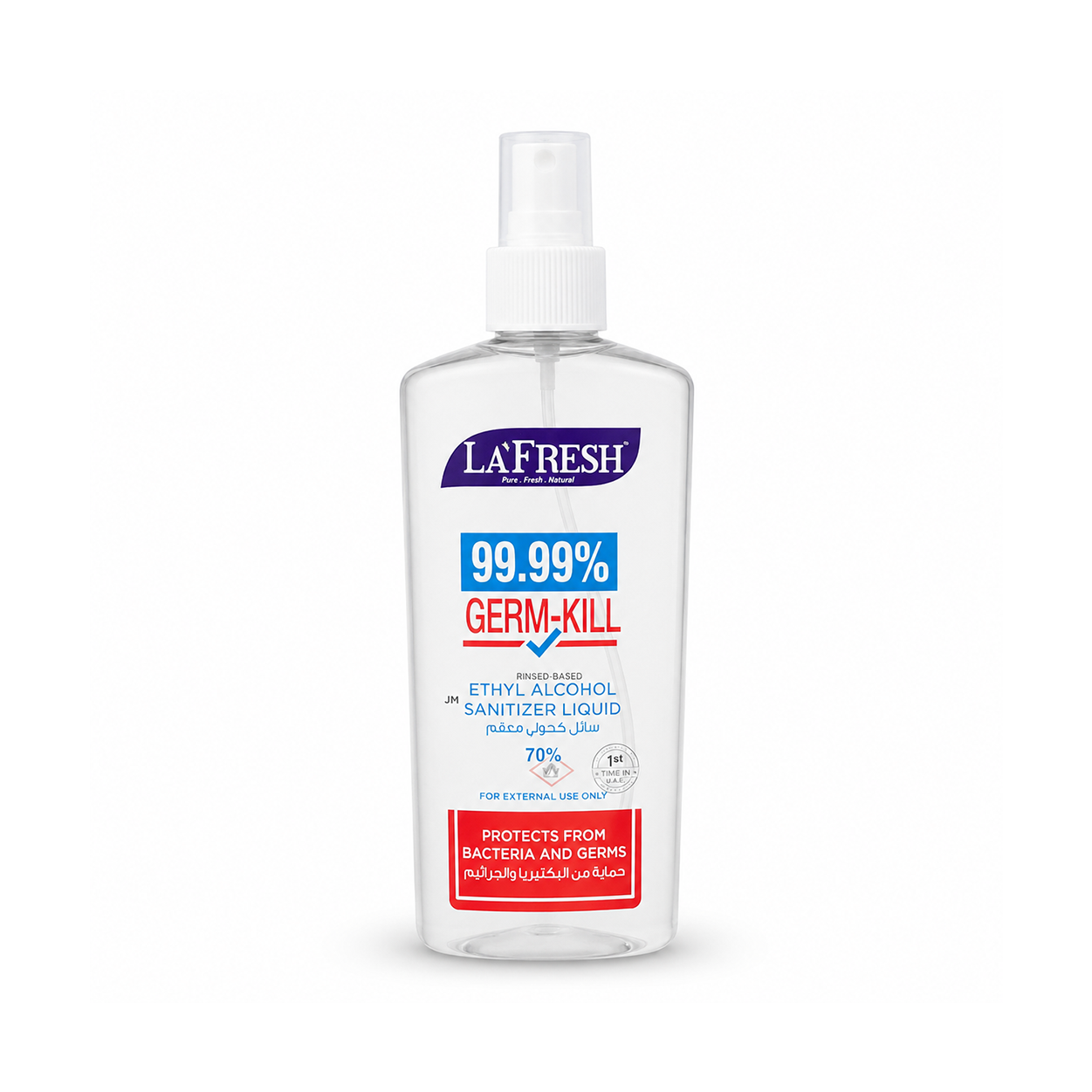 La'Fresh 99.99% Germ-Kill Ethyl Alcohol Sanitizer Liquid 250ml hand sanitizer spray for fast germ protection and daily hygiene use