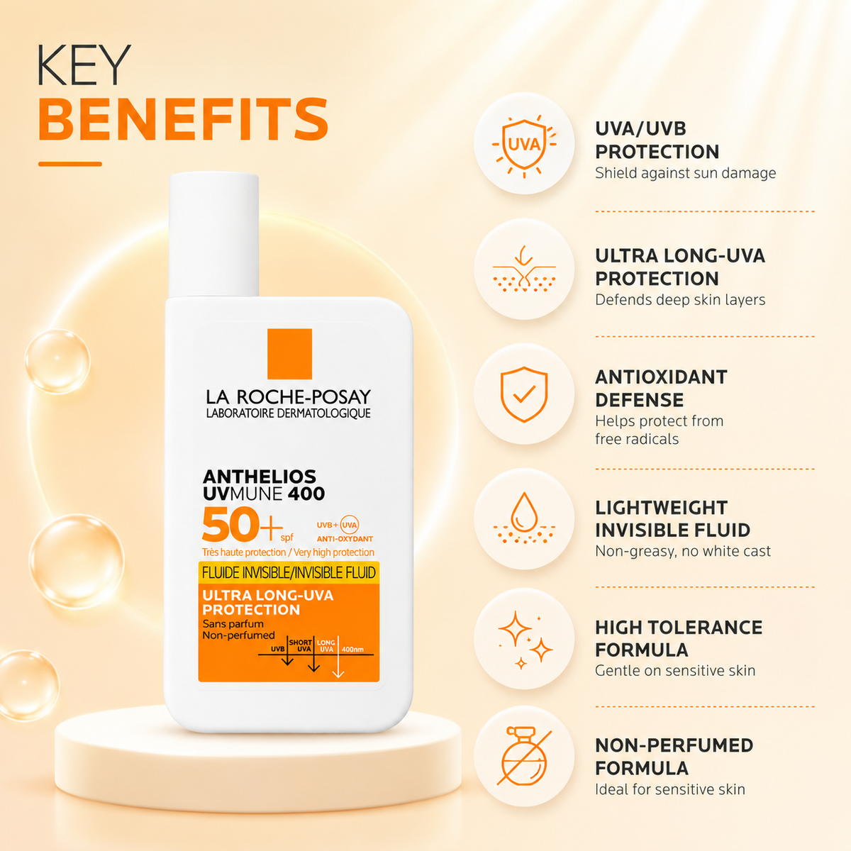 La Roche-Posay Anthelios UVMUNE 400 SPF 50+ invisible facial sunscreen fluid 50ml with ultra long-UVA protection