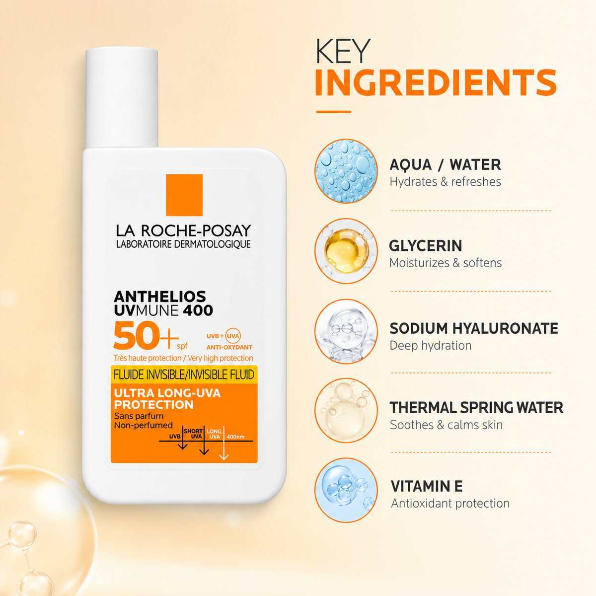 La Roche-Posay Anthelios UVMUNE 400 SPF 50+ invisible facial sunscreen fluid 50ml with ultra long-UVA protection