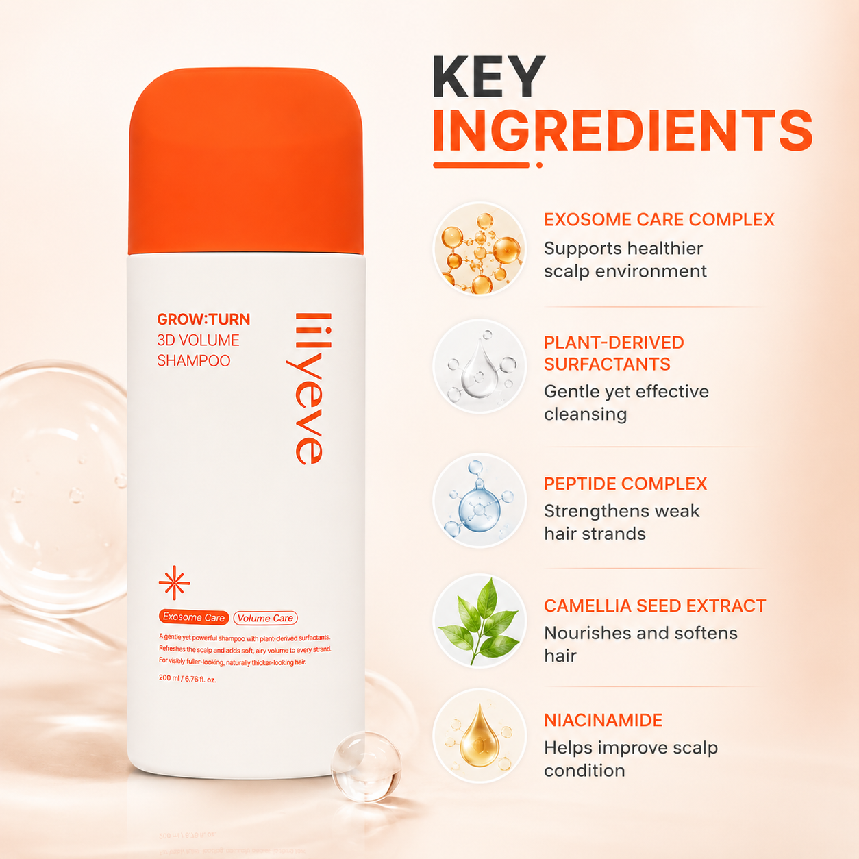 Lilyeve Grow:Turn 3D Volume Shampoo 200ml volumizing shampoo for thin flat hair with lightweight scalp cleansing care