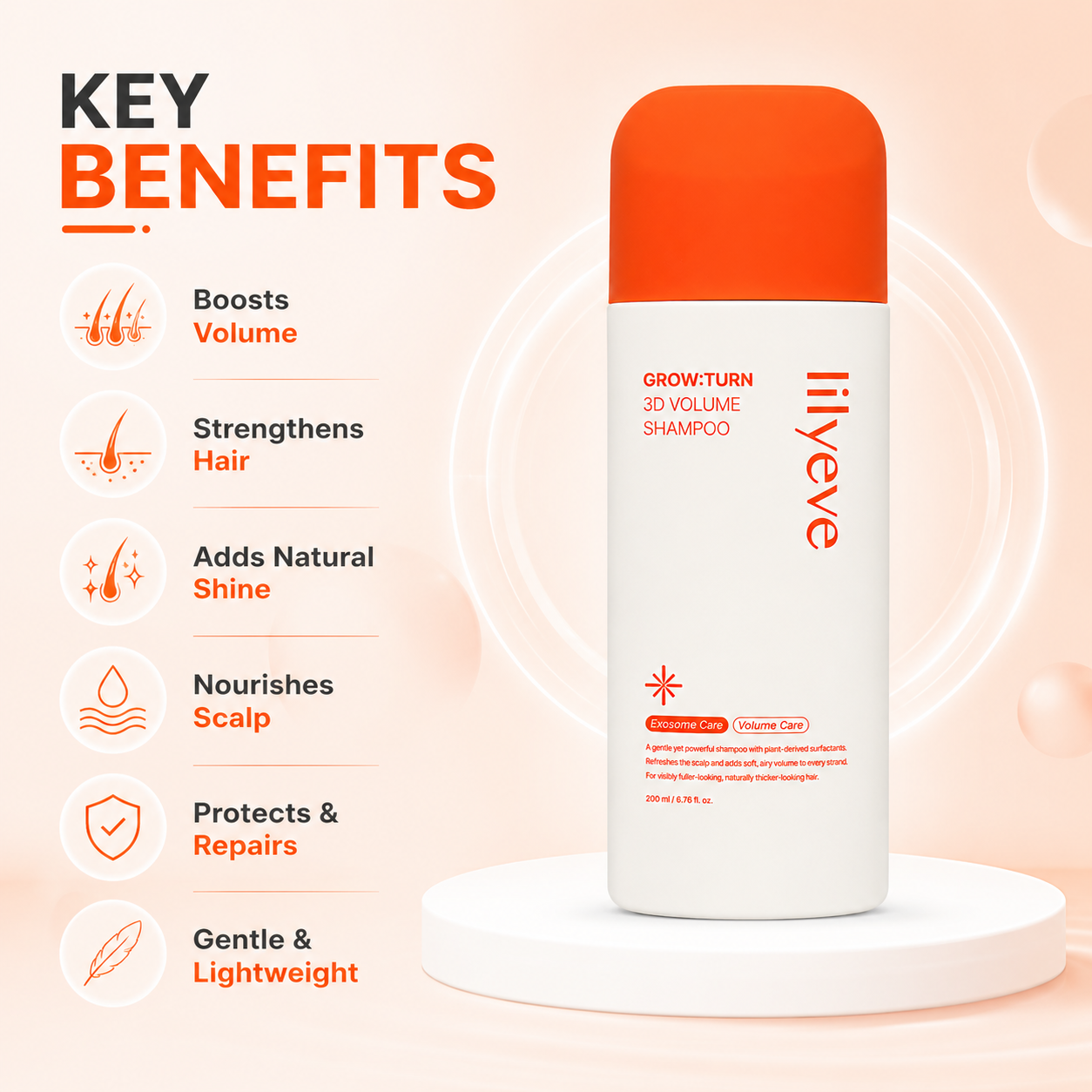 Lilyeve Grow:Turn 3D Volume Shampoo 200ml volumizing shampoo for thin flat hair with lightweight scalp cleansing care