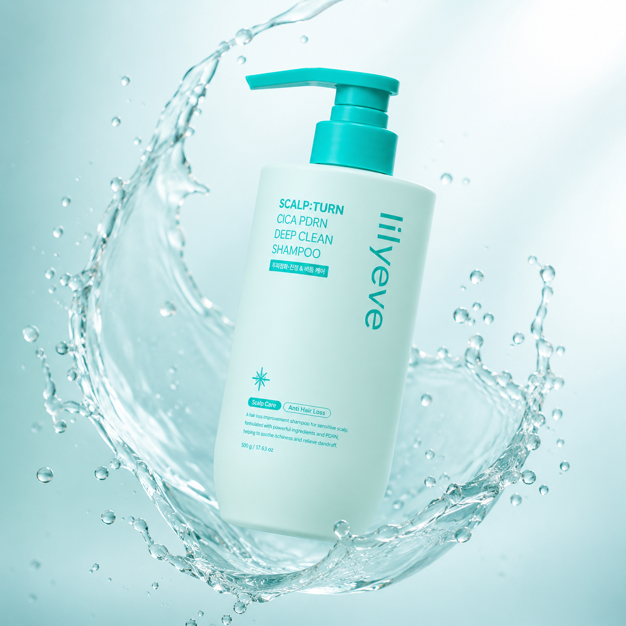 Lilyeve Scalp:Turn Cica PDRN Deep Clean Anti Hair Loss Shampoo 500g for sensitive scalp and scalp buildup care
