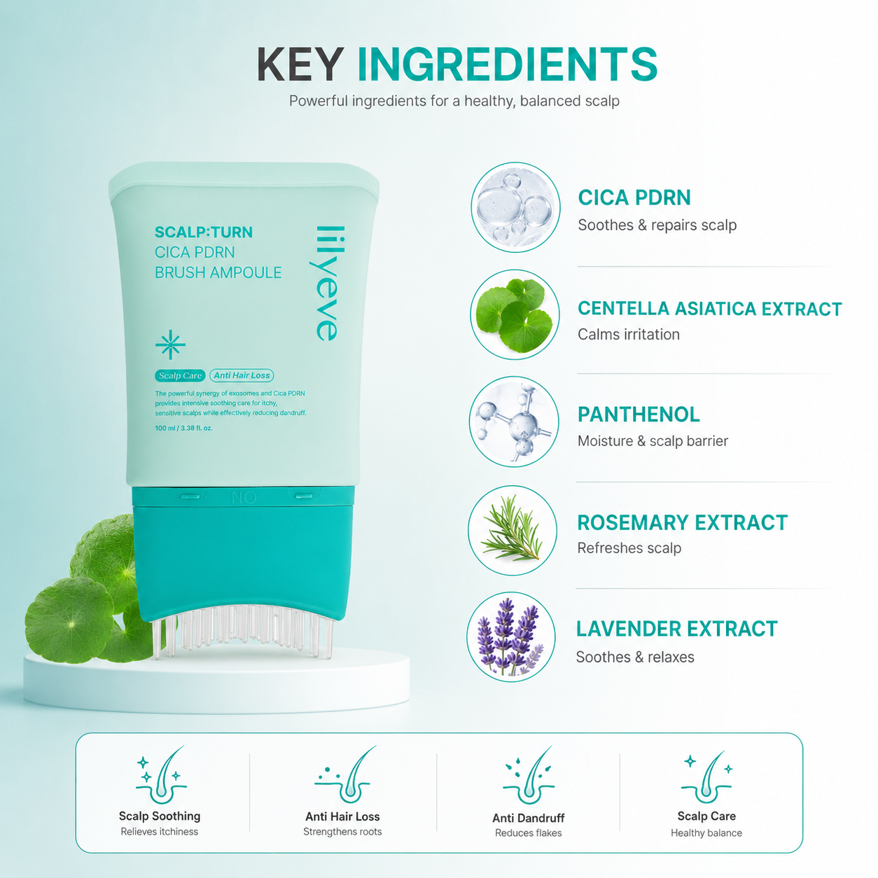 Lilyeve Scalp:Turn Cica PDRN Brush Ampoule 100ml scalp treatment for dandruff relief and sensitive scalp care