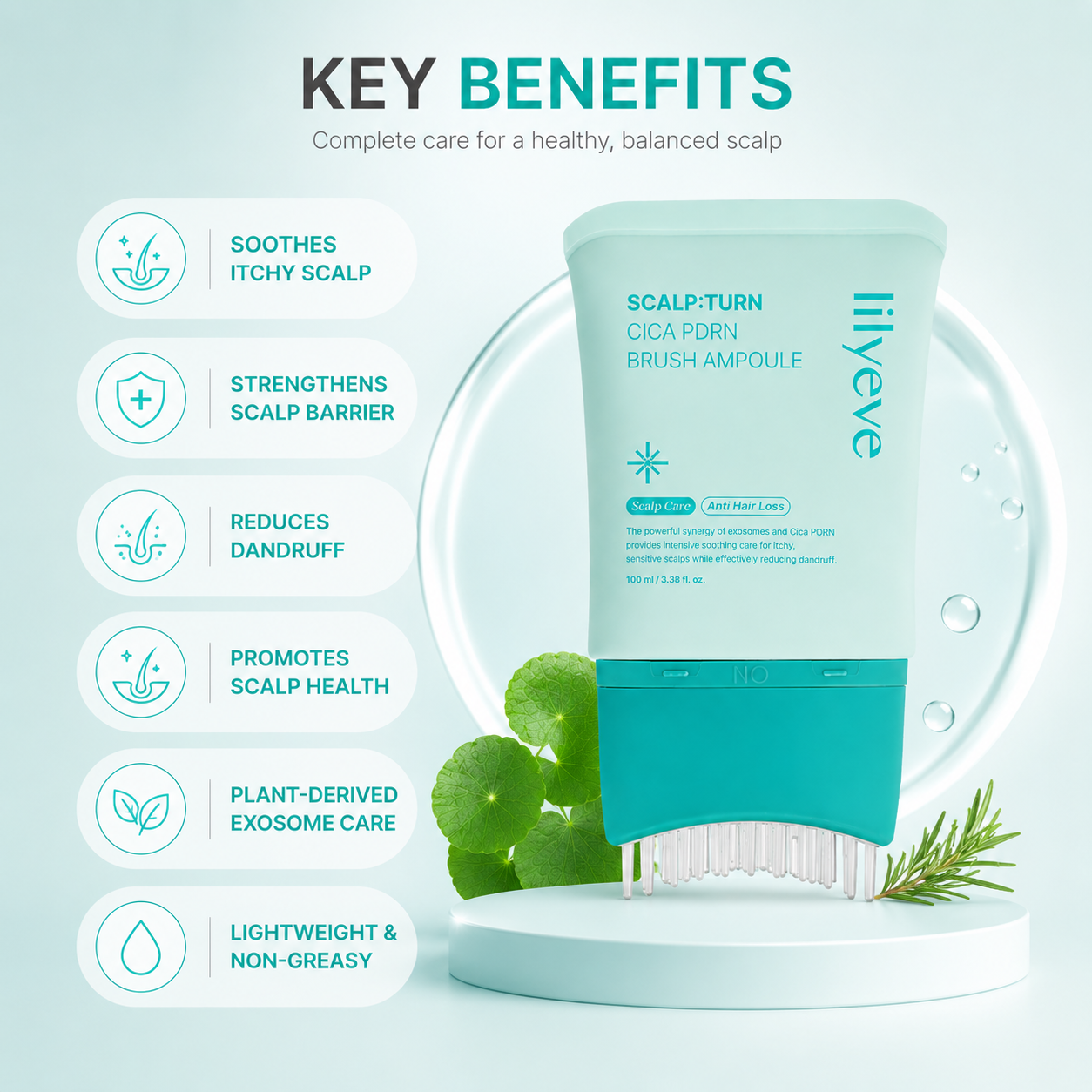 Lilyeve Scalp:Turn Cica PDRN Brush Ampoule 100ml scalp treatment for dandruff relief and sensitive scalp care