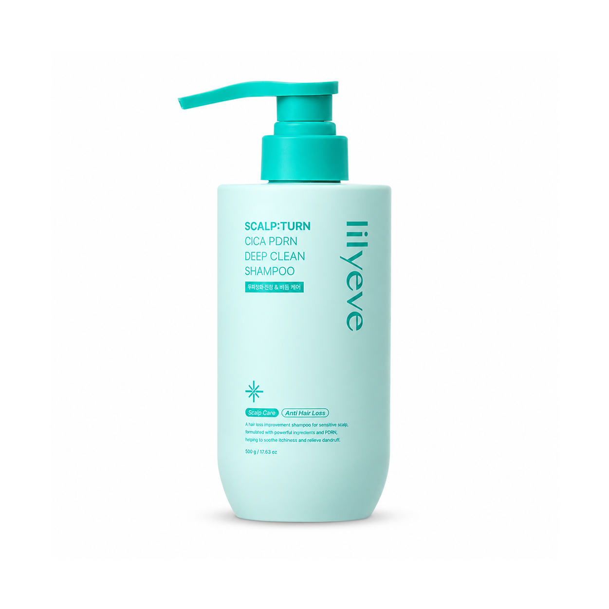Lilyeve Scalp:Turn Cica PDRN Deep Clean Anti Hair Loss Shampoo 500g for sensitive scalp and scalp buildup care