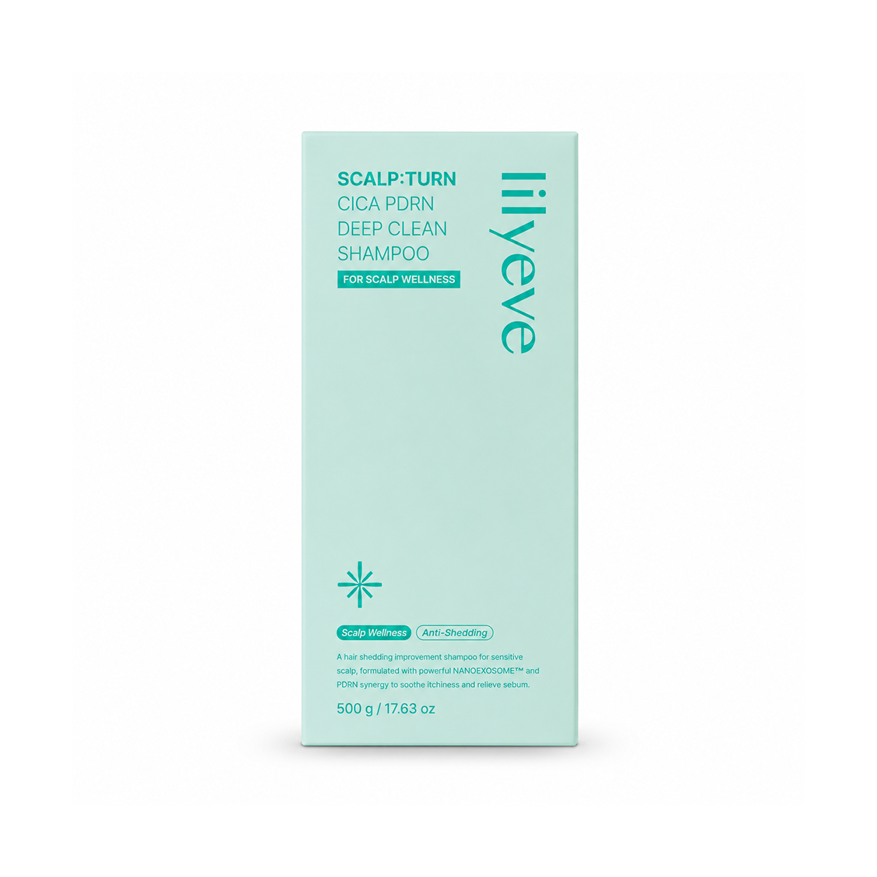 Lilyeve Scalp:Turn Cica PDRN Deep Clean Anti Hair Loss Shampoo 500g for sensitive scalp and scalp buildup care