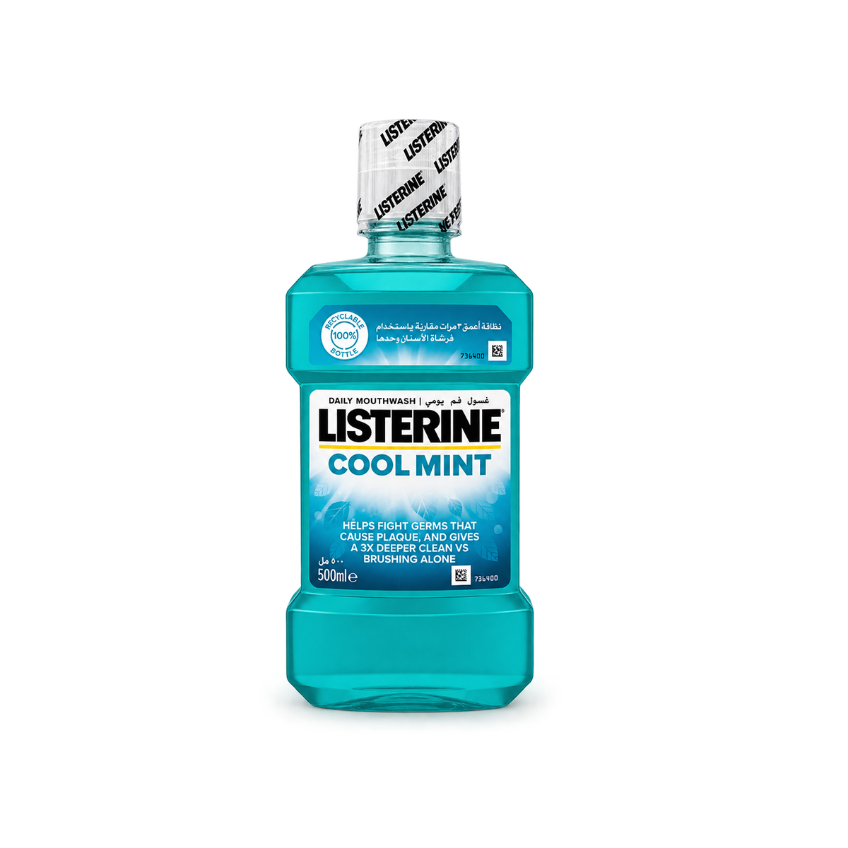 Listerine Cool Mint Daily Mouthwash 500ml for plaque protection and lasting fresh breath
