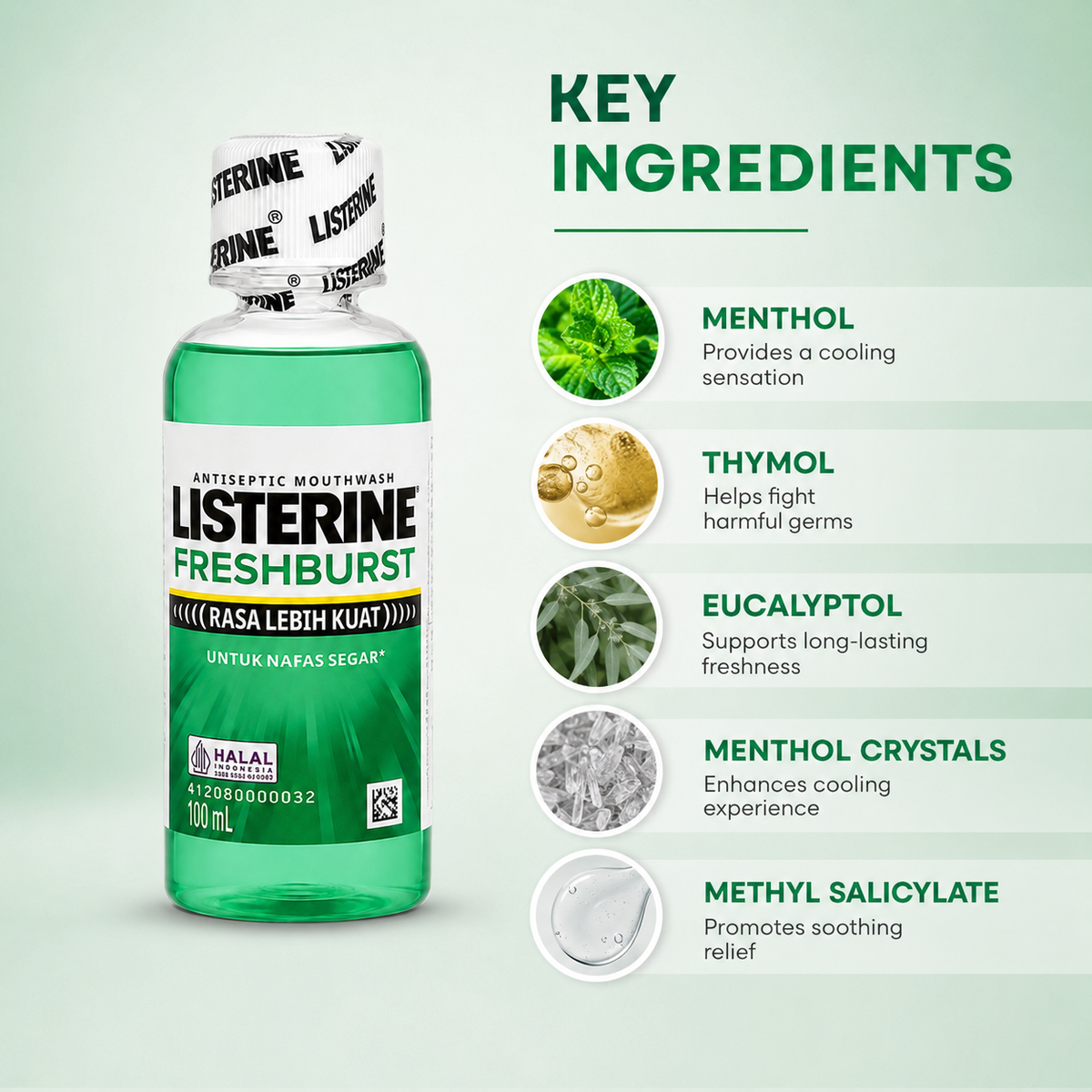 Listerine Freshburst Antiseptic Mouthwash 100ml for fresh breath and whole-mouth cleansing