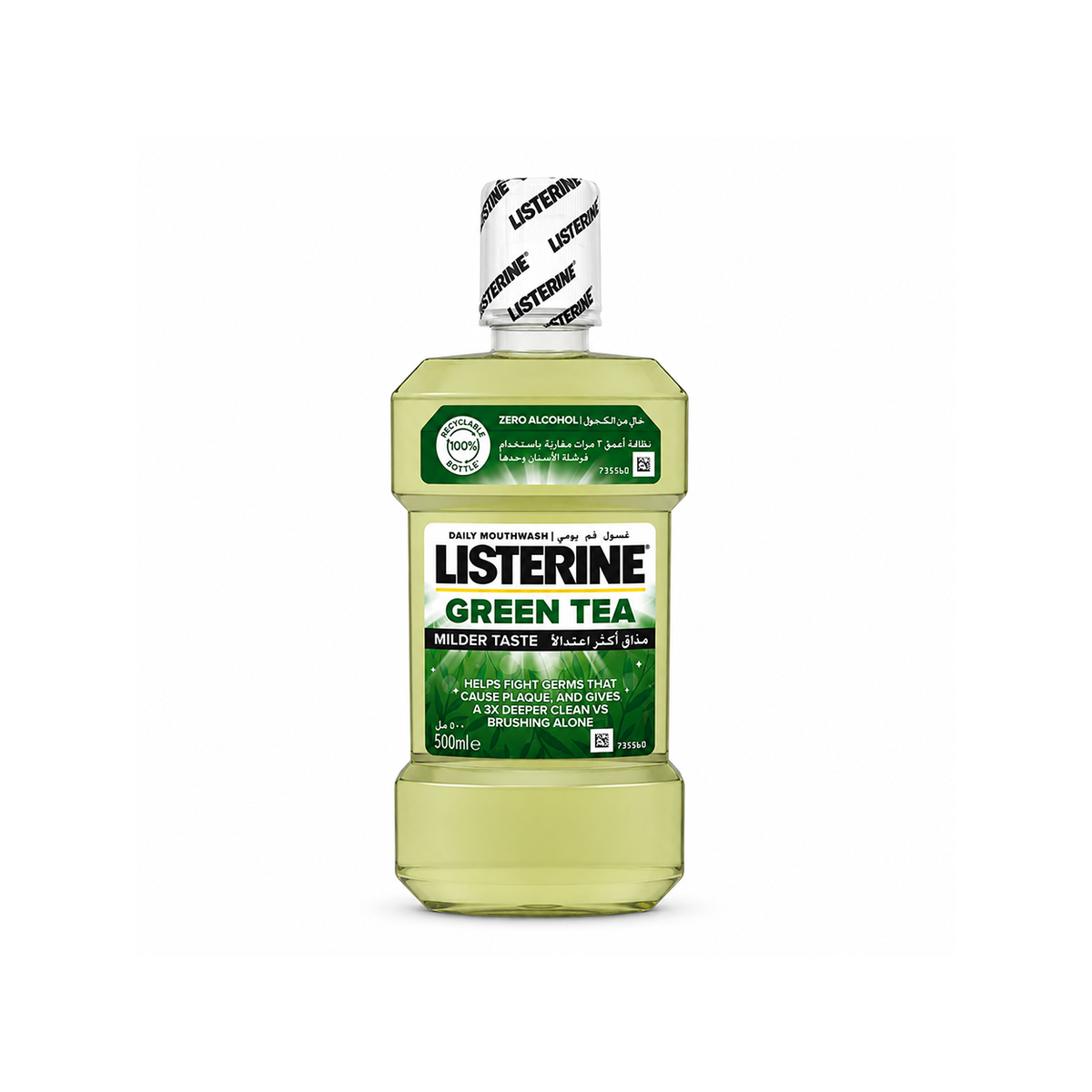Listerine Green Tea Milder Taste Daily Mouthwash 500ml zero alcohol formula for germ and plaque protection